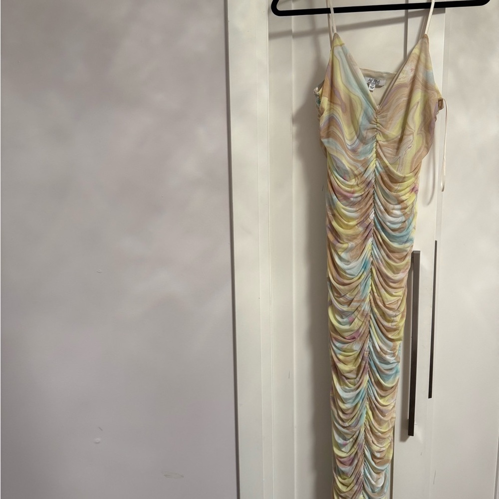 AFRM Pastel Swirl Ruched Maxi Dress